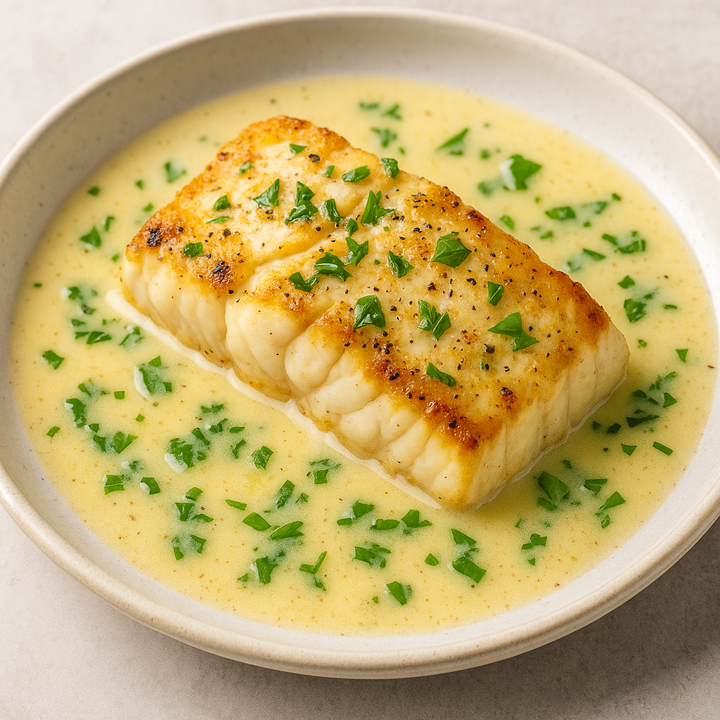 Cod & Potatoes in Rosemary Cream Sauce with herbs