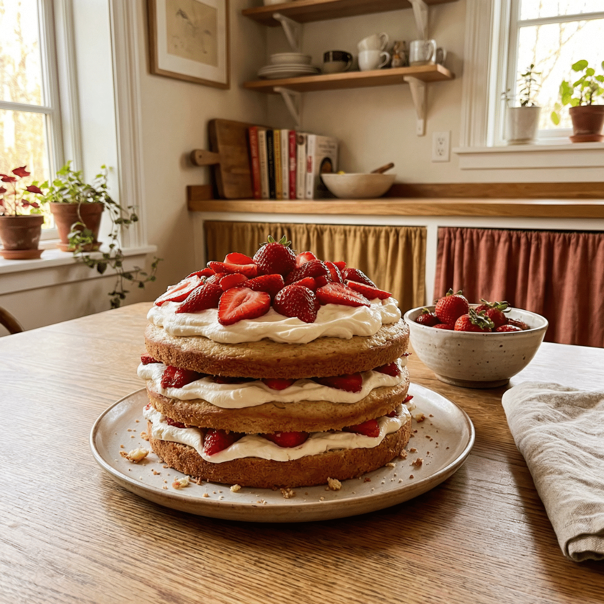 Strawberry Shortcake Cake Recipe with Fresh Cream and Berries