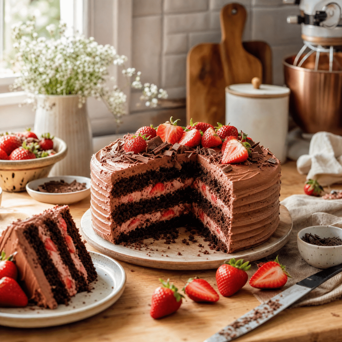 Best Chocolate Strawberry Cake Recipe with Fresh Strawberries