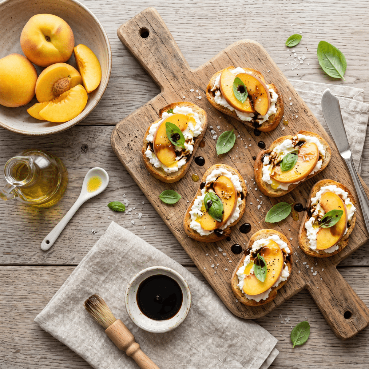 Fresh Peaches Recipes: Easy Peach Bruschetta with Whipped Ricotta