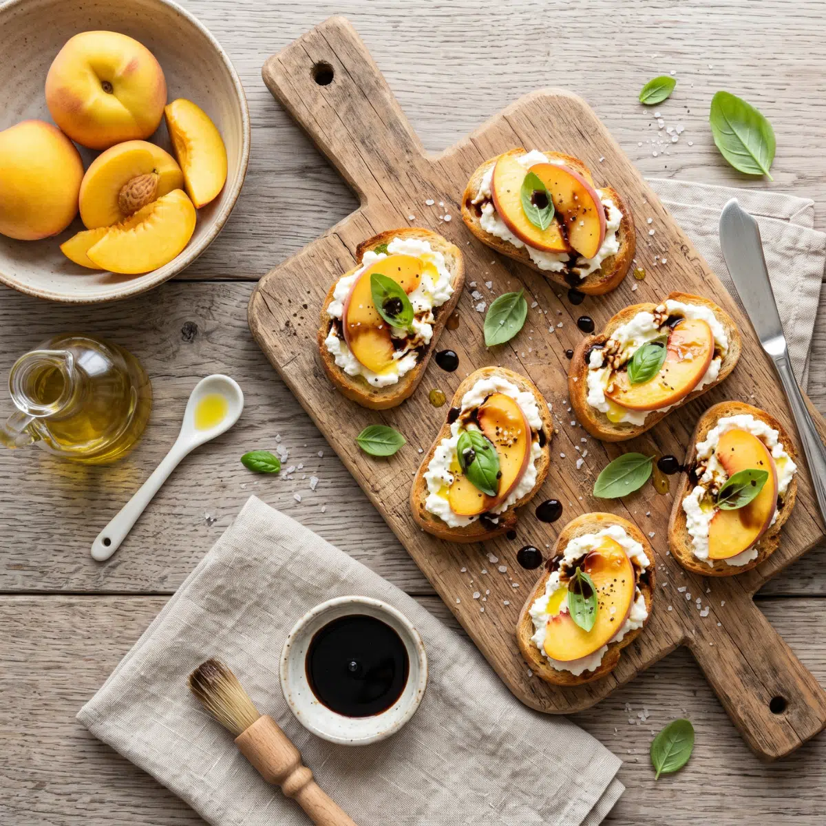 Fresh Peaches Recipes: Easy Peach Bruschetta with Whipped Ricotta